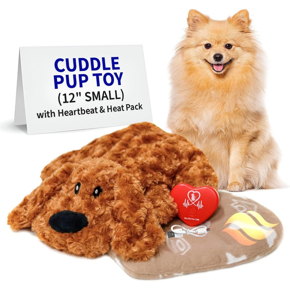 Pet Fit For Life Cuddle Pup Heartbeat Dog Toy With Heat Pack For Anxiety Relief And Puppy Sleep Aid Small 12 Inch Plush