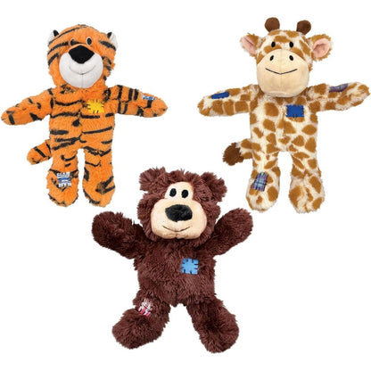 Kong Wild Knots Dog Toys 3 Pack Bear Giraffe And Tiger Durable Plush Toys With Internal Knotted Rope And Squeaker For Small Medium Dogs