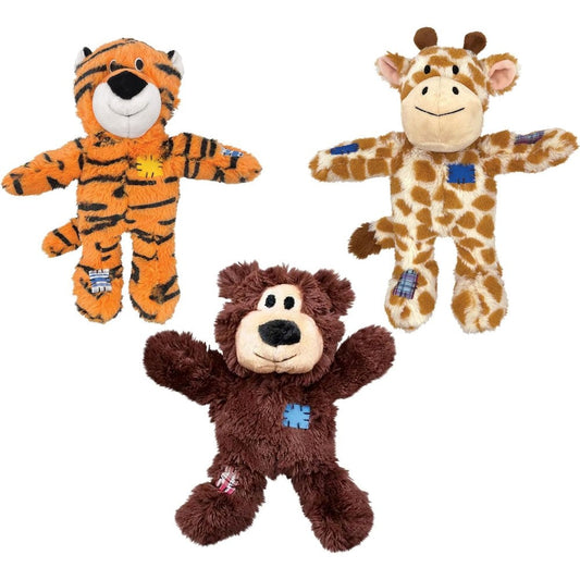 Kong Wild Knots Dog Toys 3 Pack Bear Giraffe And Tiger Durable Plush Toys With Internal Knotted Rope And Squeaker For Small Medium Dogs