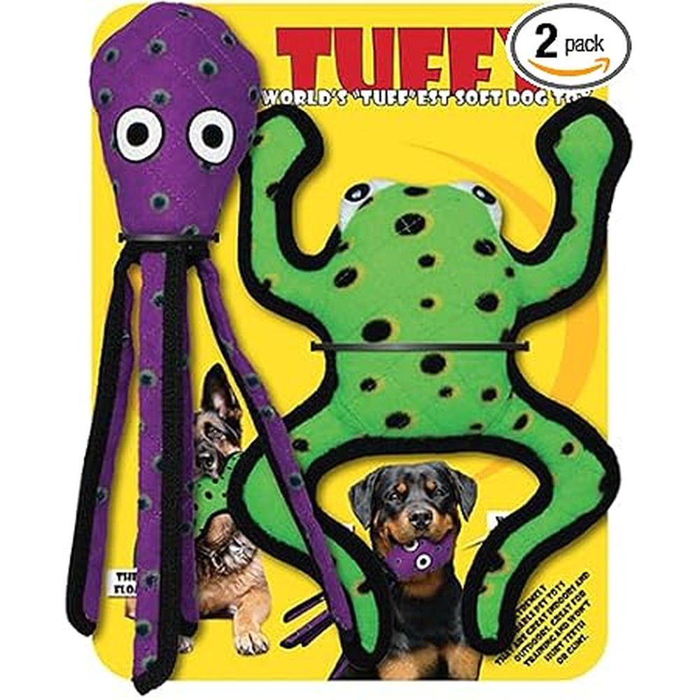 Tuffy 2 Pack Phrog And Squid Dog Toy Ultra Durable Plush Toy With Multiple Layers And Reinforced Seams For Interactive Play Large