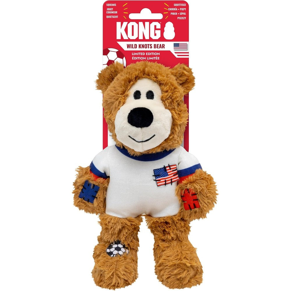 Kong Wild Knots Bear Soccer Player Dog Toy Usa International Tournament Edition Plush Rope Toy With Squeaker Medium Large