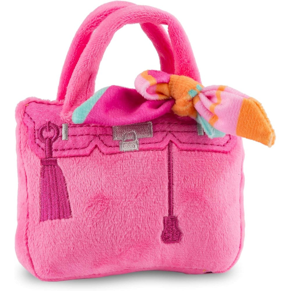 Haute Diggity Dog Barkin Bag With Scarf Plush Designer Style Dog Toy With Interactive Squeaker For Small Breeds Size Small