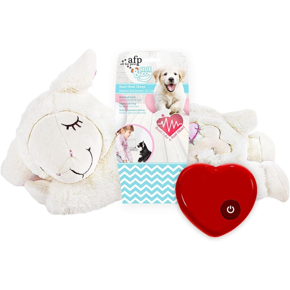 All For Paws Little Buddy Heart Beat Sheep Puppy Anxiety Relief Toy For Behavioral Training And Sleep Aid With Soothing Heartbeat Simulator
