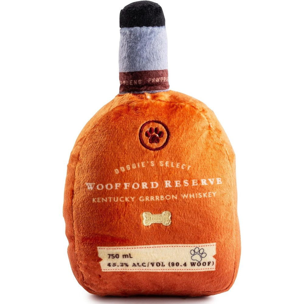 Haute Diggity Dog Woofford Reserve Bourbon Bottle Parody Plush Dog Toy For Medium And Large Dogs With Interactive Squeaker And Crinkle Texture