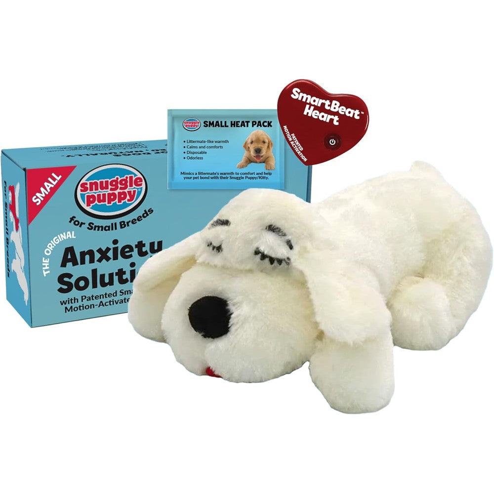 Snuggle Puppie Junior Heartbeat Puppy Toy For Small Breeds, Compact Plush Dog Toy With Real Feel Pulse, Anxiety Relief Calming Aid, Cream