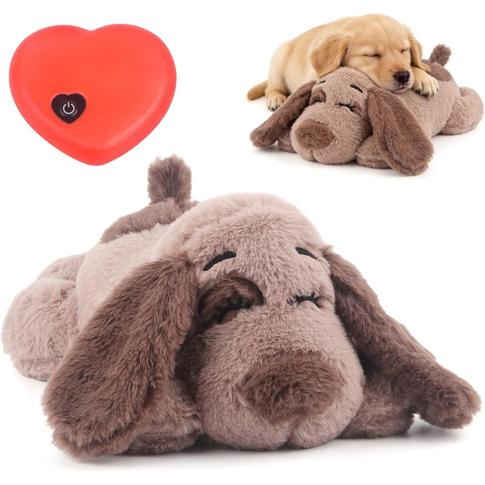 Beverlyshark Puppy Heartbeat Toy For Dog Anxiety Relief And Behavioral Training Brown Plush Stuffed Animal Comfort Soother 37 Centimeters