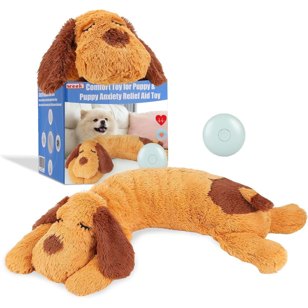 WEOK Heartbeat Puppy Toy And Comfort Cuddler Pillow For Dog Anxiety Relief And Behavioral Training Aid With Simulated Pulsing Heartbeat Module