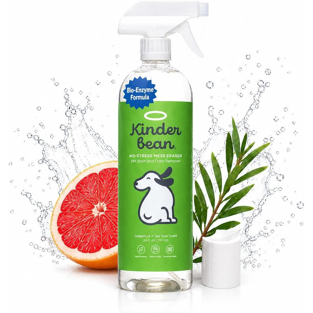 Kinderbean No-Stress Mess Eraser Dog And Cat Urine Stain And Odor Remover BioActive Enzyme Cleaner Grapefruit And Tea Tree Scent 24 Ounce