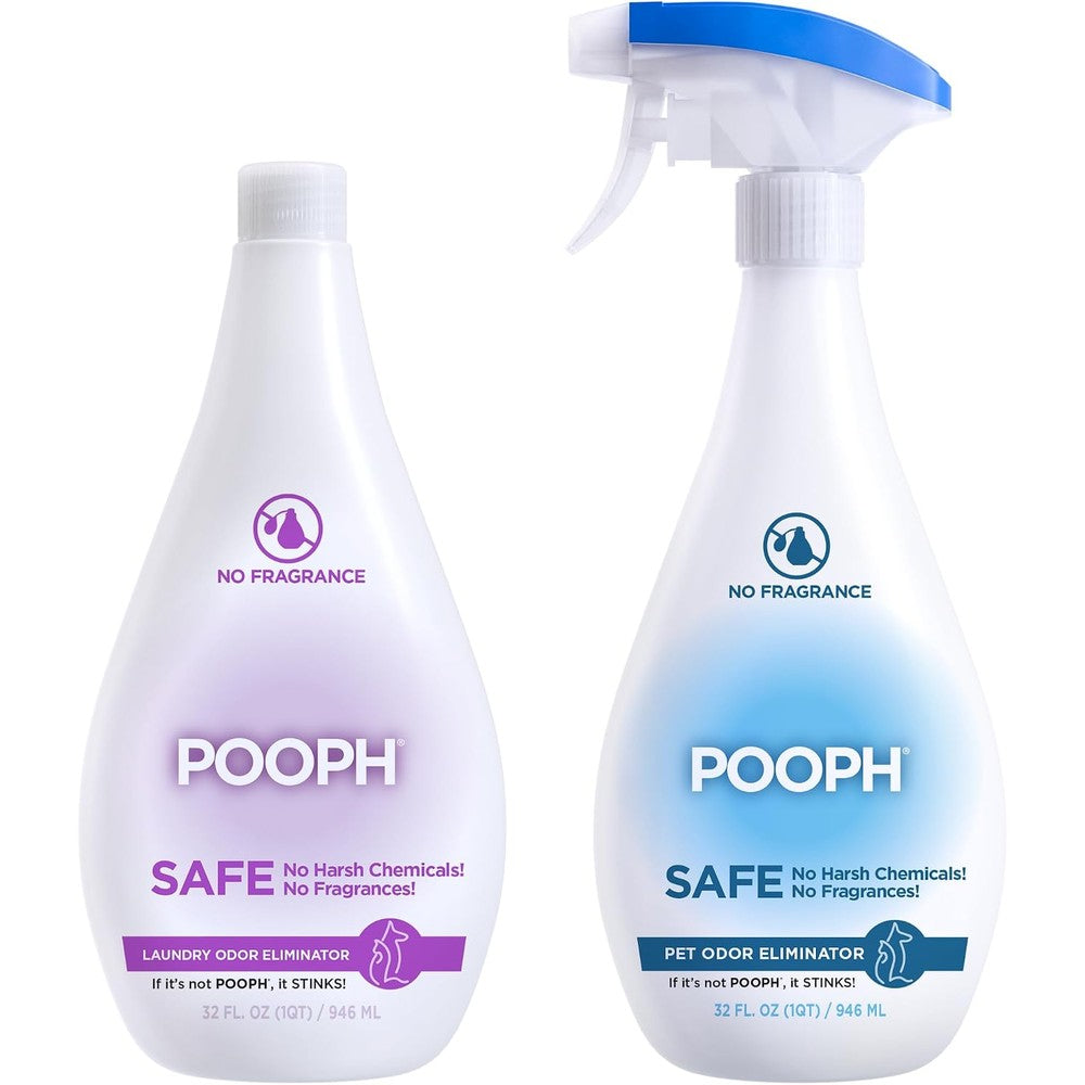Pooph Pet Odor Eliminator And Laundry Additive Combo Pack Dismantles Urine And Poop Odors On Molecular Level Two Thirty Two Fluid Ounce Bottles