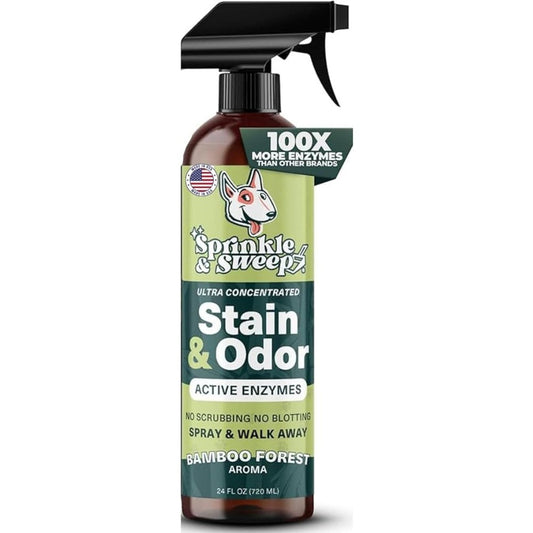 Sprinkle & Sweep Pet Stain And Odor Enzyme Spray Concentrated No Scrub Formula For Dog And Cat Urine Destroyer 24 Fluid Ounces