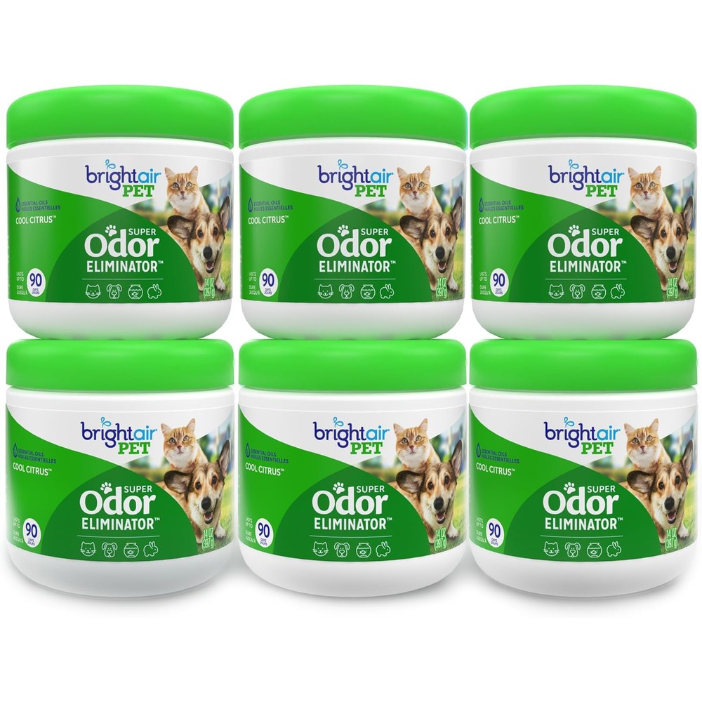 Bright Air Super Odor Eliminator Gel Air Freshener For Medium Size Spaces Cool Citrus Scent Fourteen Ounce Jar Case Of Six
