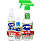 ZORBX Unscented Odor Eliminator Bundle Hospital Grade Odor Remover For Pet Urine Smoke And Home Sixteen Ounce Seven Ounce Two Ounce