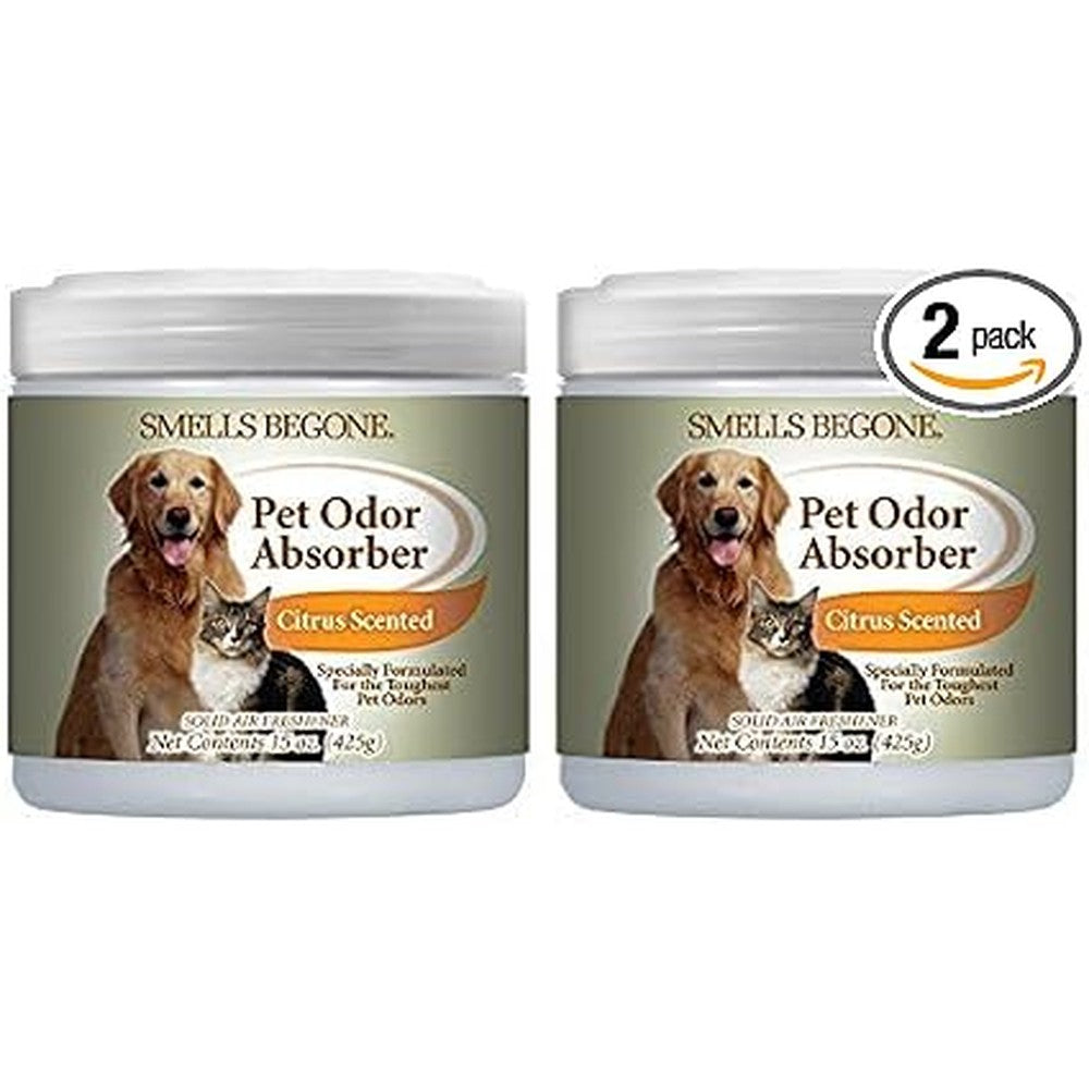 Smells BEGONE Air Freshener Pet Odor Absorber Gel Formulated With Essential Oils Citrus Scent Fifteen Ounce Two Pack