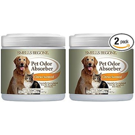 Smells BEGONE Air Freshener Pet Odor Absorber Gel Formulated With Essential Oils Citrus Scent Fifteen Ounce Two Pack