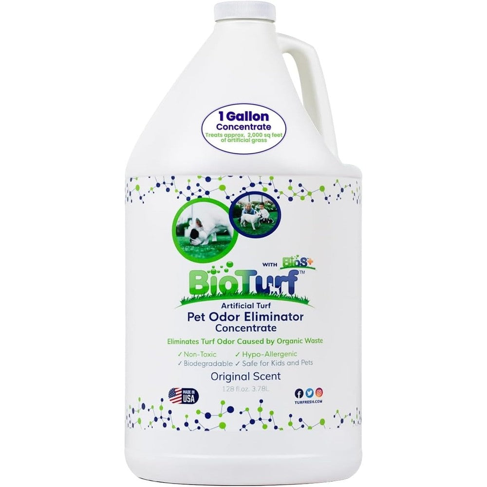 BioTurf BioS+ Artificial Turf Cleaner And Outdoor Pet Odor Eliminator Bio Enzymatic Fake Grass Deodorizer Concentrate One Gallon
