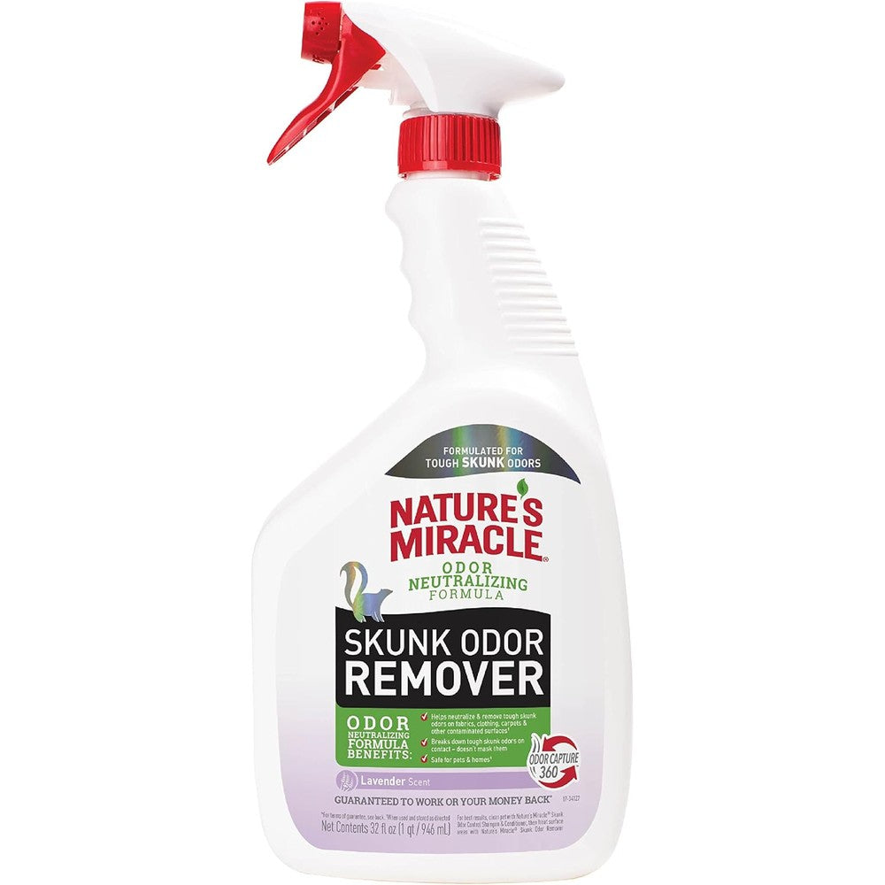 Nature's Miracle Skunk Odor Remover With Lavender Scent Fast Acting Bio Enzymatic Formula For Fabrics And Carpets 32 Fluid Ounces