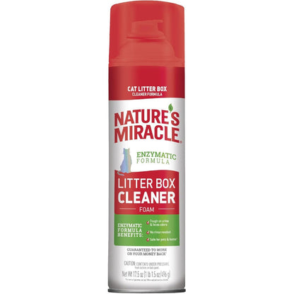 Nature's Miracle Foam Litter Box Cleaner Enzymatic Formula Tough On Cat Urine And Feces Odors Unscented Aerosol Spray 17.5 Ounce