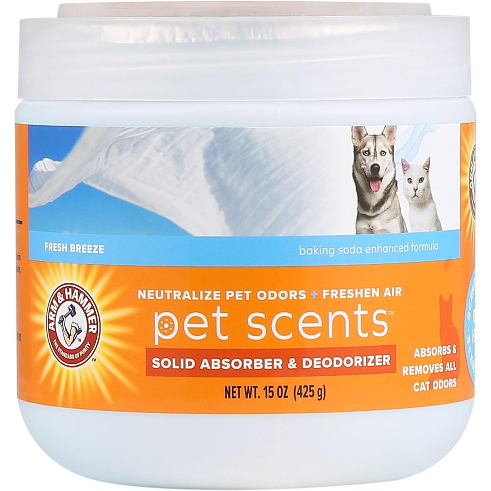 Arm And Hammer Pet Scents Gel Odor Eliminator Baking Soda Deodorizer For Pet Rooms And Litter Box Areas Fresh Breeze Scent 15 Ounce