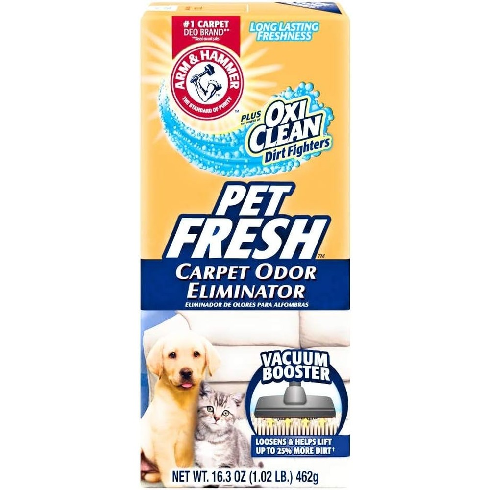 Arm & Hammer Pet Fresh Carpet Odor Eliminator Powder Plus OxiClean Dirt Fighters For Pet Urine And Hair Removal One Pack Sixteen Point Three Ounce