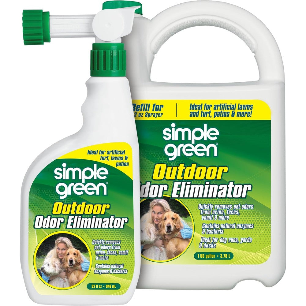 Simple Green Outdoor Odor Eliminator For Pets And Dogs Ideal For Artificial Grass And Patio 32 Ounce Hose End Sprayer And 1 Gallon Refill
