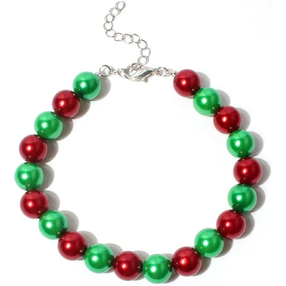 RayMinsino Christmas Pearl Pet Necklace Cute Dog Pet Holiday Necklace Accessories For Small And Medium Dogs Red And Green