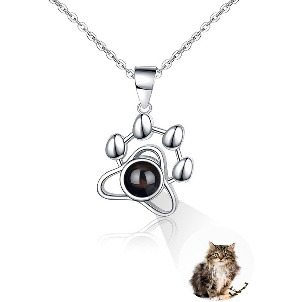 Getname Necklace Sterling Silver Personalized Cat And Dog Paw Pendant Photo Projection Necklace For Pet Memorial
