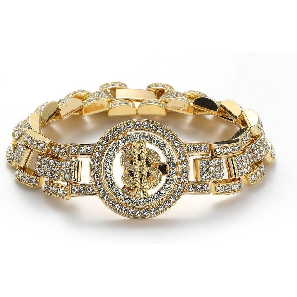 JUNVirtuous Dog Cuban Link Choker Necklace Iced Out Bling Diamond Appearance Alloy Material 8 Inches Gold Dollar For Small And Medium Dogs