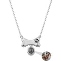 Wexibauyl Personalized Photo Projection Necklace Dog Bone And Paw Print Pendant Memorial Jewelry Picture Inside For Pet Lovers Silver