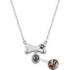 Wexibauyl Personalized Photo Projection Necklace Dog Bone And Paw Print Pendant Memorial Jewelry Picture Inside For Pet Lovers Silver
