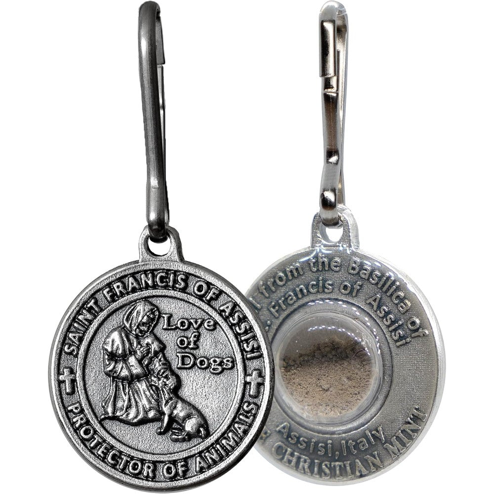 The Christian Mint LLC Saint Francis Of Assisi Pet Medal With Capsule Of Assisi Soil Italian Crafted Silver Alloy Protective Charm For Dogs And Cats