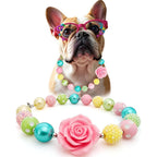 Hosiwei Princess Bubblegum Dog Collar Necklace Chunky Pearl Beads With Flower Charm Adjustable Sparkling Pet Jewelry For Small And Medium Breeds 14...