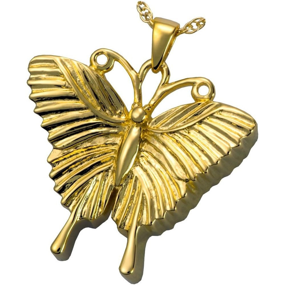 Memorial Gallery Antique Butterfly 14K Gold Plating Over 925 Sterling Silver Cremation Pet Jewelry Pendant Keepsake With 18 Inch Chain