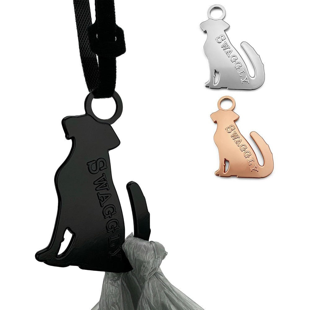 Swaggly Cute Dog Poop Bag Holder For Leash Funny Labrador Shaped Pet Waste Bag Dispenser With Secure Velcro Strap Black