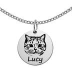 MignonandMignon Custom Pet Portrait Necklace With Photo And Name Engraved Round Disc Pendant In Nine Two Five Sterling Silver