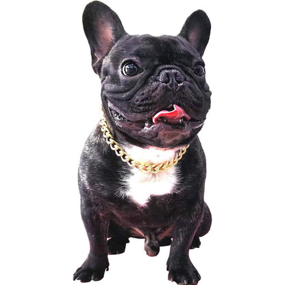 PP COLOR Gold Chain Dog Collar 15 Millimeter Light Metal Cuban Link Pet Necklace For Puppies And Bulldogs Gold Costume Accessory 11 Inches