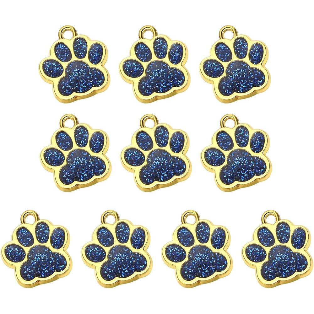 PATIKIL Animal Dog Cat Paw Print Pendants For DIY Jewelry Making Blue Enamel Glitter Footprint Charms 10 Pieces