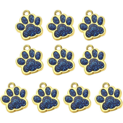 PATIKIL Animal Dog Cat Paw Print Pendants For DIY Jewelry Making Blue Enamel Glitter Footprint Charms 10 Pieces