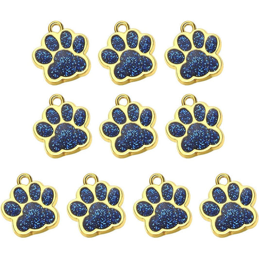 PATIKIL Animal Dog Cat Paw Print Pendants For DIY Jewelry Making Blue Enamel Glitter Footprint Charms 10 Pieces