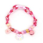 Generic Braided Pet Necklace Collar Pink Hand Woven Adjustable Beaded Cat And Puppy Neck Chain With Bell Safety Clasp Size Twenty To Thirty Centime...