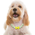 RUSE Handmade Beaded Glow In The Dark Dog Collar Necklace With Bow Tie Adjustable Safety Night Walking Belt For Small Medium Large Dogs Green