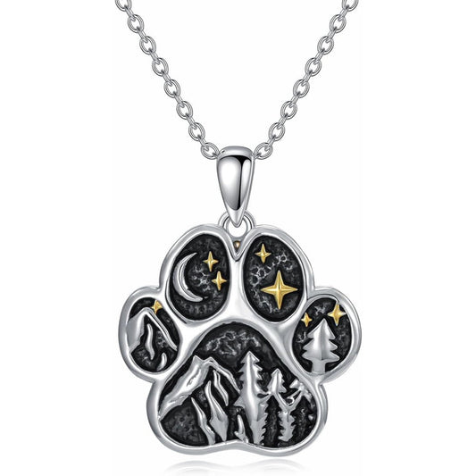 KZX 925 Sterling Silver Animal Pendant Paw Print Mountain Range Necklace Adjustable Chain For Women