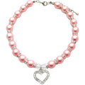 Petfavorites Engraved Crystal Heart Pet Dog Necklace Jewelry With Bling Pearls Rhinestones Charm Pendant Pink Medium Neck Size Ten To Twelve Inches