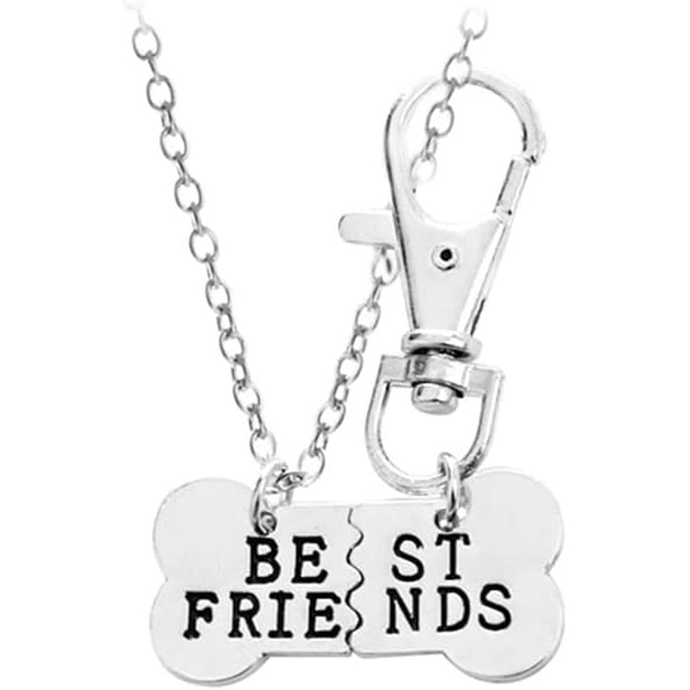 Guqqeuc Best Friend Dog Bone Necklace And Keychain Set Matching Human And Pet Jewelry For Dog Owners Silver Finish One Size