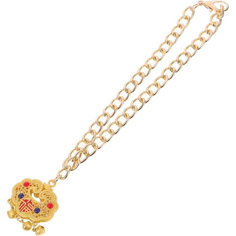 Hemoton Pet Metal Longevity Lock Pendant Bell Necklace Adjustable Traditional Chinese Style Festive Jewelry Collar For Cats And Dogs
