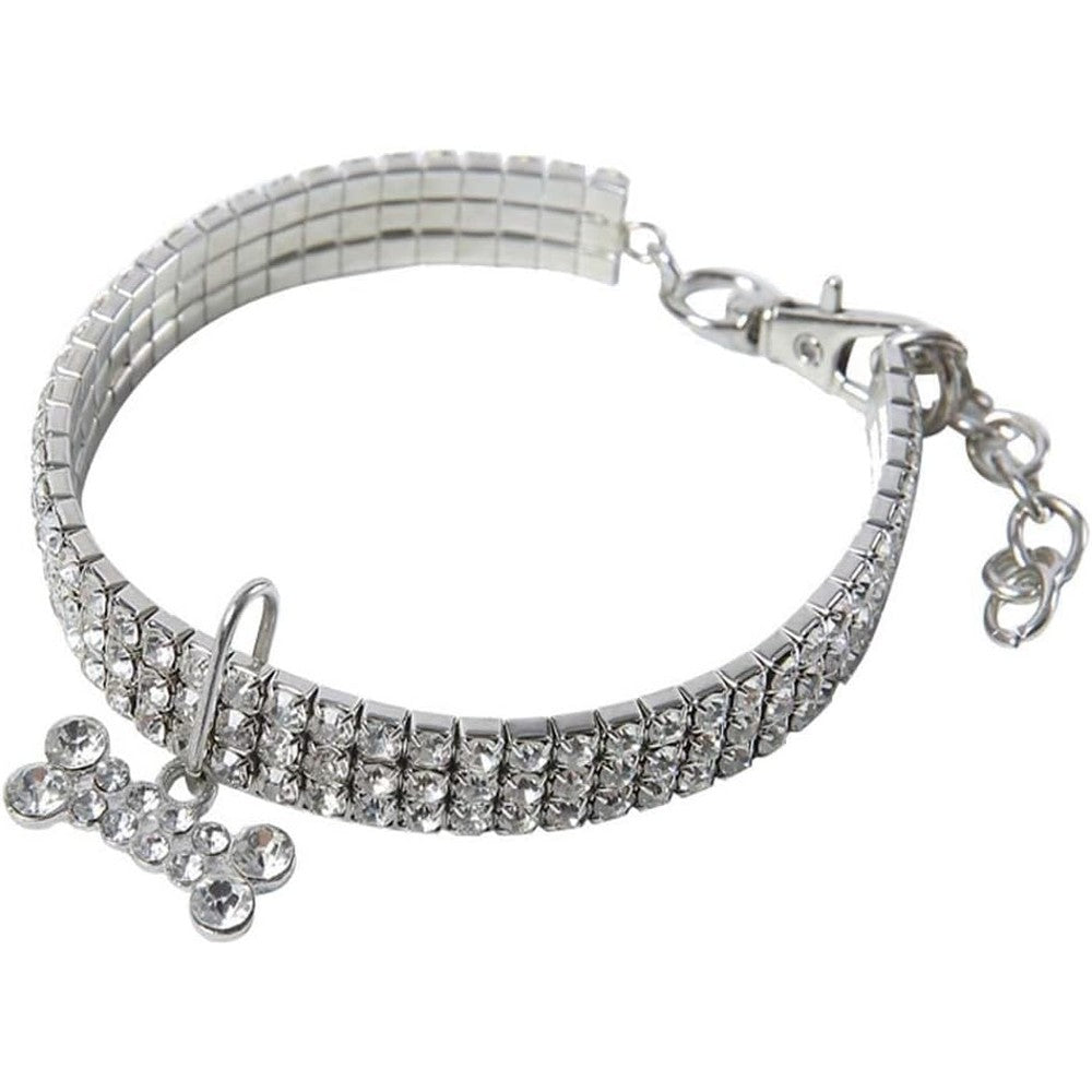 SUPVOX Pet Necklace Shiny Adjustable Dog Chain Jewelry Rhinestone Diamond Collar For Cat And Dog Puppy Kitten Bling White Medium Size