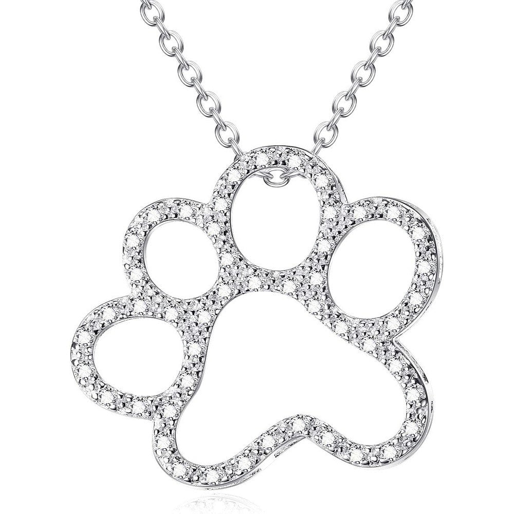 ONEFINITY Paw Print Necklace 925 Sterling Silver Cat Dog Paw Pendant Jewelry For Women Pet Lover Gifts With Cubic Zirconia 18 Inch Chain