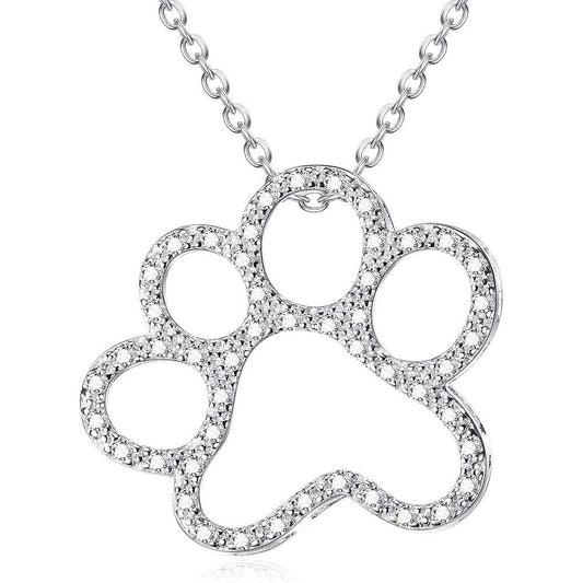 ONEFINITY Paw Print Necklace 925 Sterling Silver Cat Dog Paw Pendant Jewelry For Women Pet Lover Gifts With Cubic Zirconia 18 Inch Chain