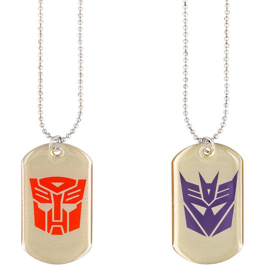 Transformers Autobot And Decepticon Logo Dog Tags Metallic Fandom Pendant Necklace Set With Silver Tone Ball Chain Fifty Millimeters Pack Of One
