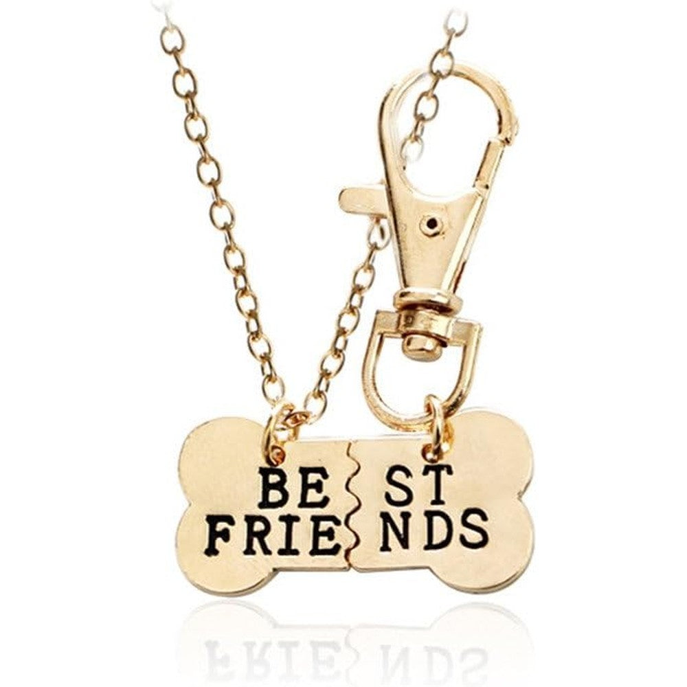 ShiQiao Spl Best Friends Friendship Necklace And Key Chain Set Interlocking Dog Bone Puzzle Pendant Gold Toned Matching Set For Two Pieces