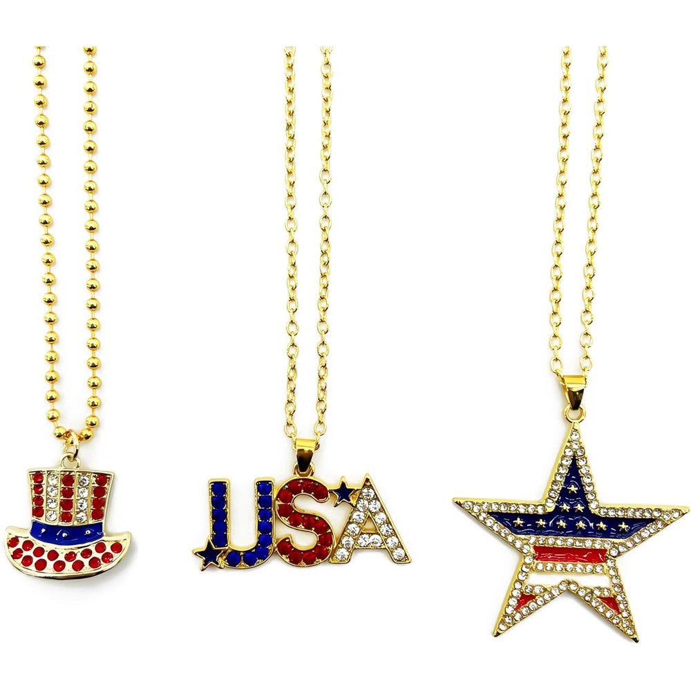 Blingbling Warmth American Independence Day Pet Necklace Three Piece Set Sparkling Patriotic Crystal Jewelry Collar For Dogs And Cats